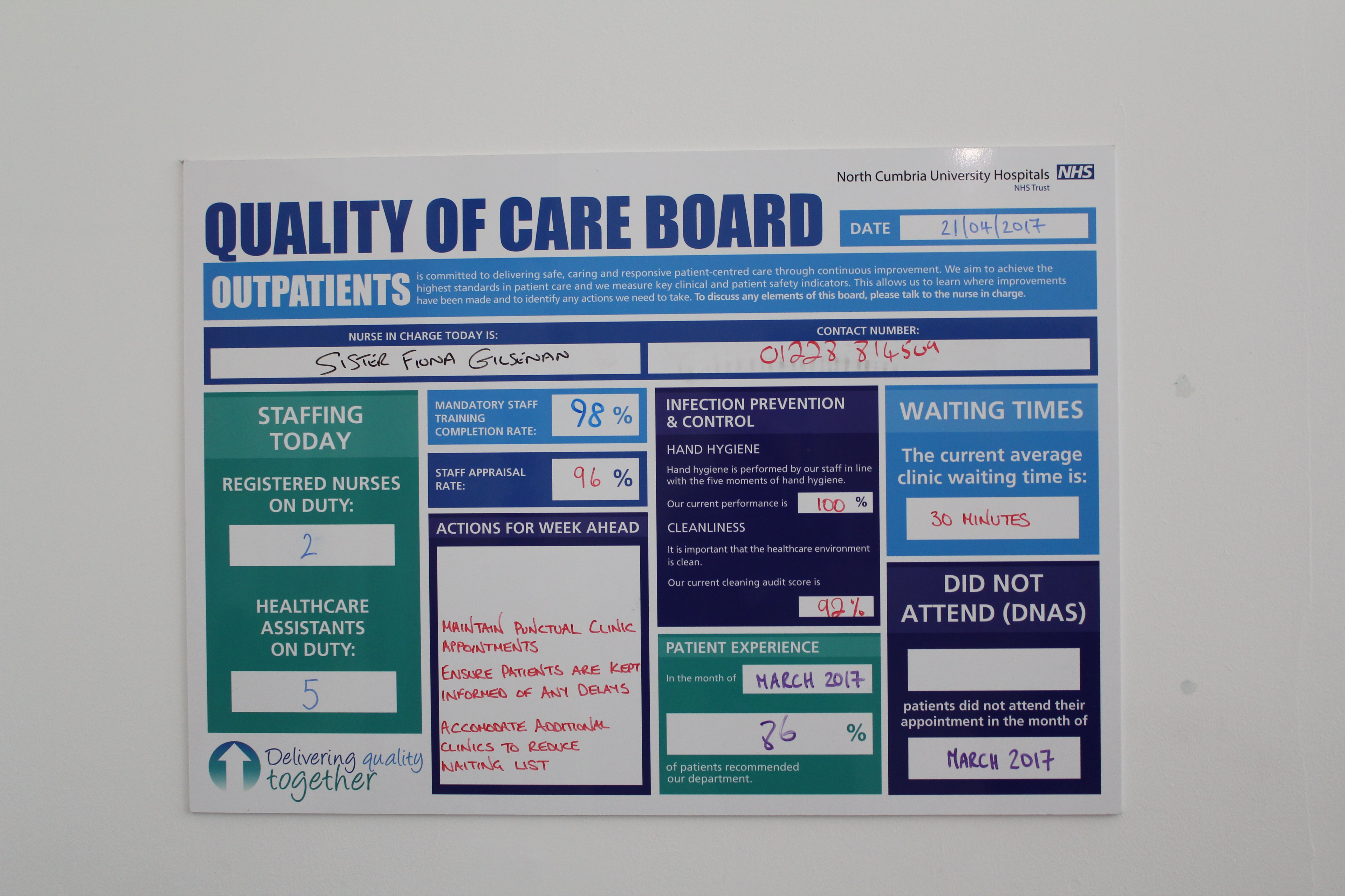 Quality of care boards on all wards at North Cumbria's hospitals featured image
