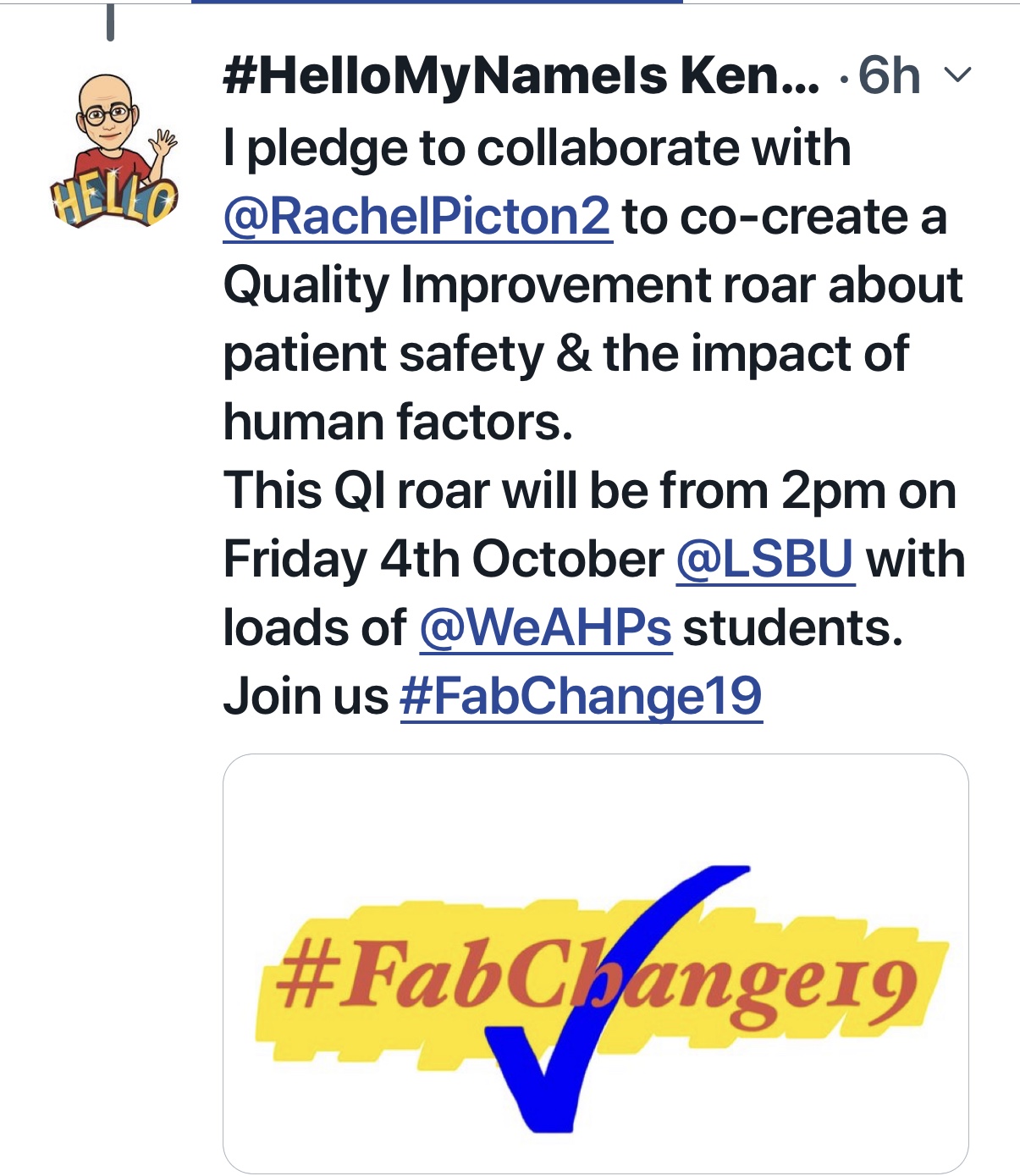 #FabChange19 Pledge QI Patient Safety roar featured image