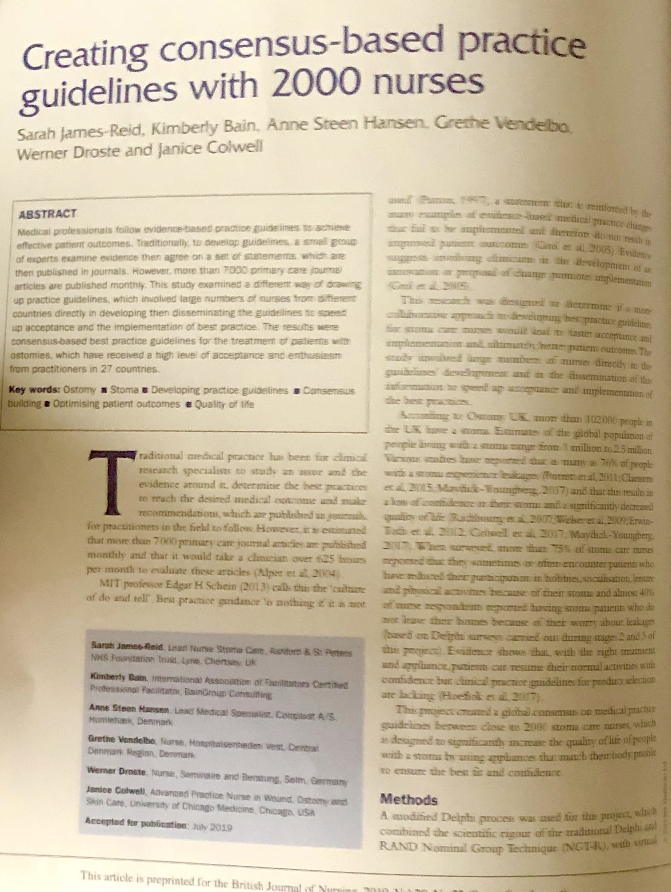 Publication of consensus guidelines for Stoma Care assessment Fab NHS