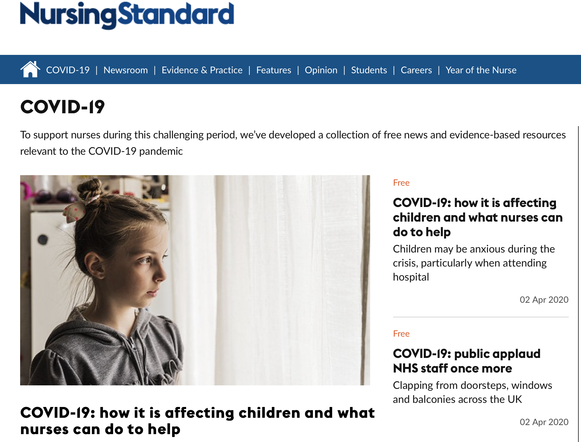 Nursing Standard a collection of free news and evidence-based resources relevant to the COVID-19 pandemic featured image