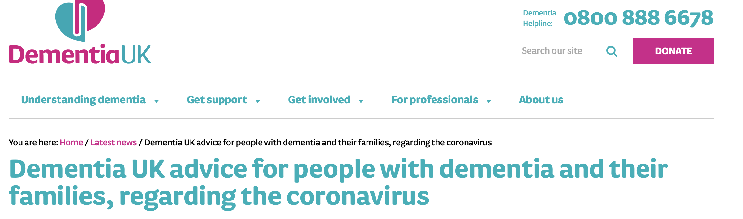COVID-19: information for families looking after someone with dementia featured image